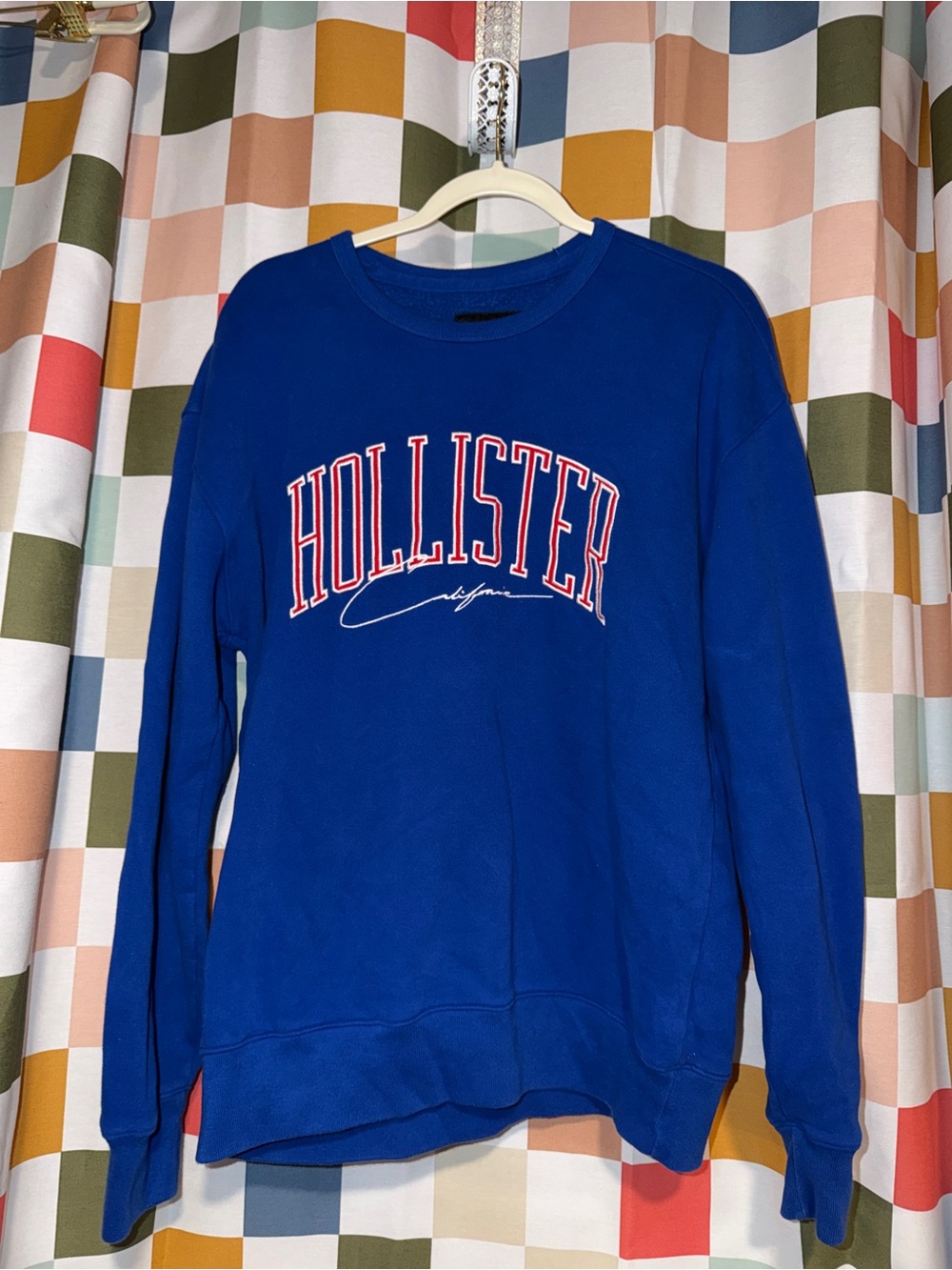 Hollister California Royal Blue Graphic Crewneck Sweatshirt Size Large